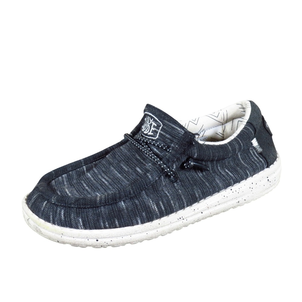 Hey Dude Wally Youth Stretch Kids Loafer Shoe Size 2 Everyday Wear Black Textile